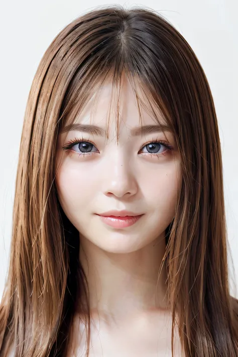(Best Quality、Tabletop、8k、Best image quality、Award-winning works)、(Face close-up:1.2)、naked、(Pure white background:1.2)、(nude:1.1)、naked, Closed lips、Perfect beautiful face、Glowing Beautiful Skin、Perfect Makeup、Facing forward、Symmetrical、Straight、Very Long...