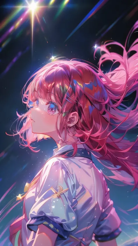 Shining like a star, Angelのような笑顔, Watching over us floating in the night sky, Shining Star々, Angel, It brings happiness, ＪＫ, high school student, Sailor suit, Shiny ruby hair、Idol Aura