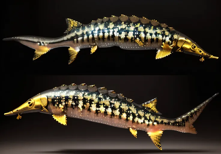 Chinese sturgeon，sculpture，Brass Effect，Three-dimensional，HD