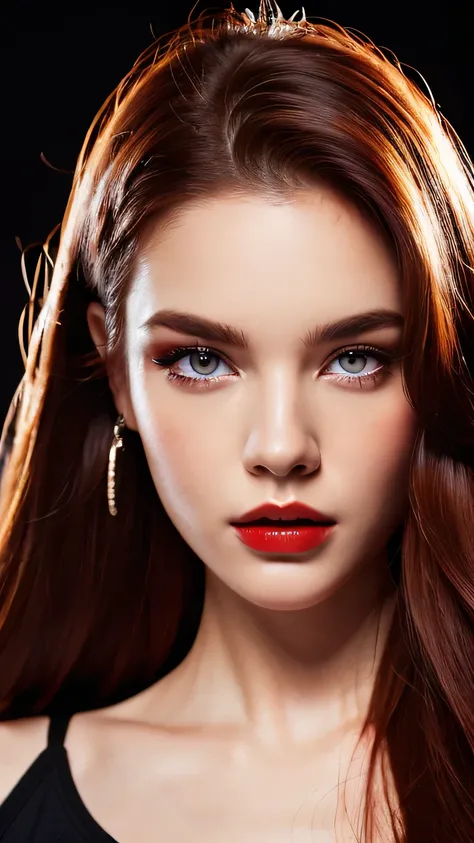 Face Barbara Palvin、Realistic Woman、Red-haired、Red eyes、Longhaire、Black background、fulＨＤ