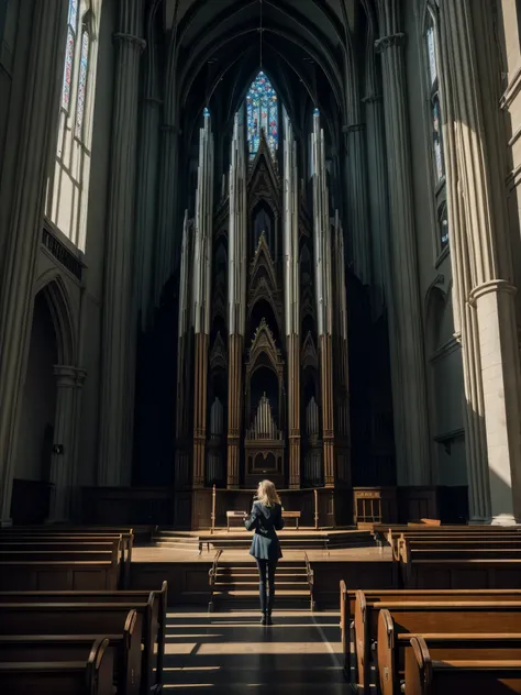 Taylor Swift playing the organ on a empty church