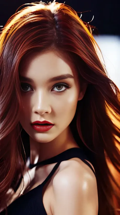 Face Barbara Palvin、Realistic Woman、Red-haired、Red eyes、Longhaire、Black background、fulＨＤ