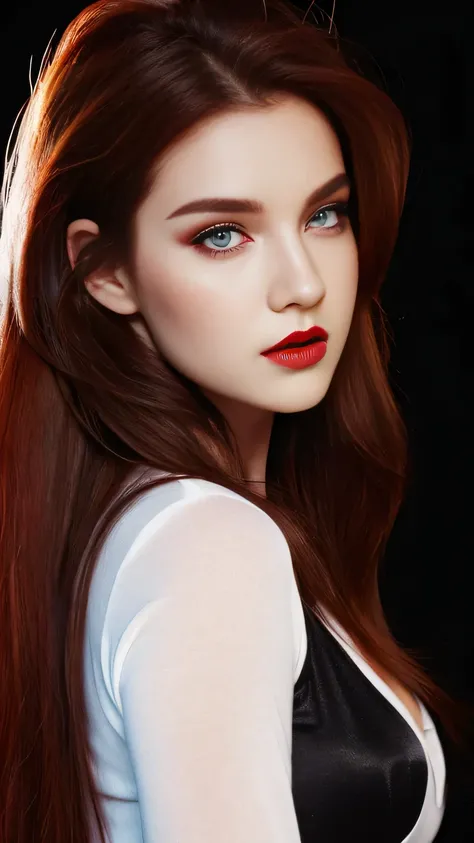 Face Barbara Palvin、Realistic Woman、Red-haired、Red eyes、Longhaire、Black background、fulＨＤ