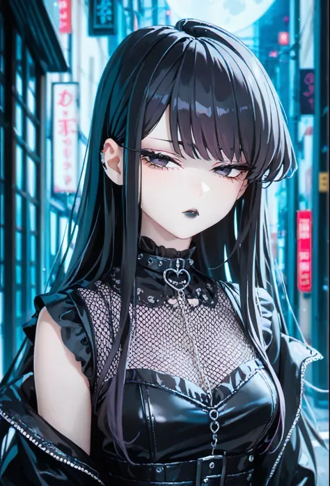 (masterpiece), best quality, expressive eyes, perfect eyes, perfect face, shouko komi as a goth girl, goth make up, black goth d...