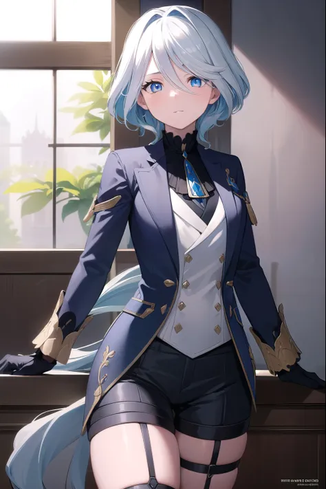 Forrina, Forrina, Blue Eyes, Blue Hair, Hair whorl, Ahog, Hair covering one eye, light Blue Hair, Short hair,
rest asymmetrical Gloves, black Gloves, Ruffles, Gloves, half Gloves, have, shorts, Tuxedo, Thigh strap, top have, white Gloves, white shorts,
res...