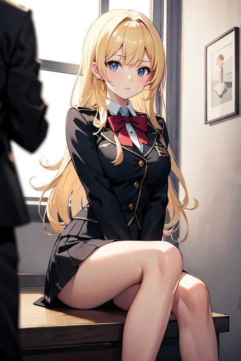 8ｋ,Best Quality,masterpiece, Sharp focus,High school girl，，Blonde，Lewd，uniform