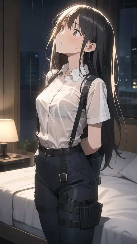 1 female, , high quality, masterpiece, ultra-high resolution, , cinema lighting, , , and the suspenders with the cranes flying　　...