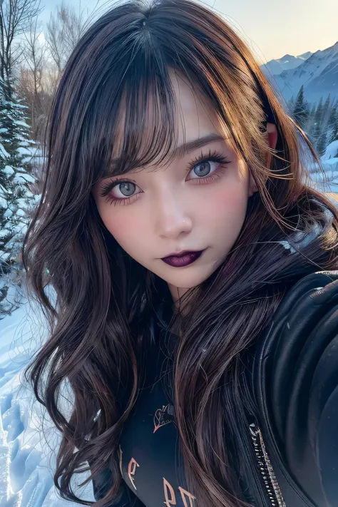 (Gothic Makeup:1.2), (Photogenic quality, Fidelity:1.9, Ultra-high-precision CG integrated 8K wallpaper), highest quality, A high resolution, RAW Photos, (Real skin texture:1.3), (Immersive atmosphere:0.8, Chiaroscuro:1.2), Textured skin, Highly detailed f...