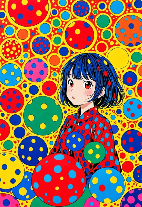 Yayoi Kusama colorful style, Simple Line Initialism，Abstract art, your dream