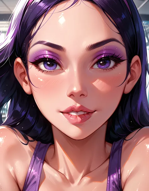 score_9, score_8_up, score_7_up, rating_questionable, epiCPhoto, 1girl, very sexy (Disneys Violet Parr:1.1), beautiful waifu, purple yoga top, in gym, thicc, solo, cute, flirt, gaze, sexy look, (sultry look, biting bottom lip:1.3), half-closed eyes, head t...