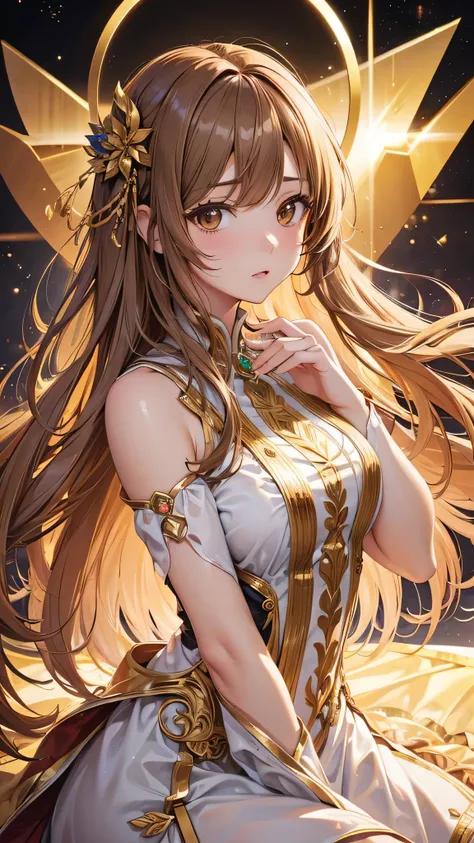 8k resolution,((Best Quality)),Ultra-high resolution,Adult women, Alone, sexy, (Expressionless), (Light brown eyes), A beautiful, symmetrical face, (Golden long hair),Idol Dress,Idol&#39;s skirt,panties,Realistic:1.4,Realistic:1.4,(masterpiece:1.2),Perfect...