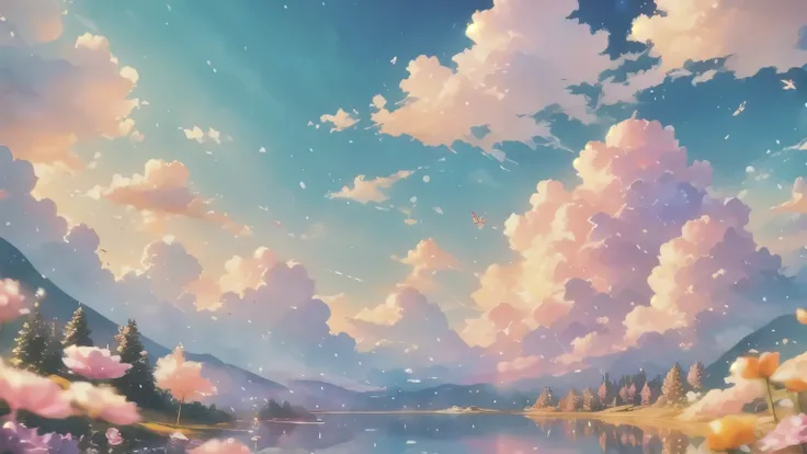 Cute and fluffy clouds ,Glitter pastel clouds , pink and purple tones, Beautiful clouds , landscape