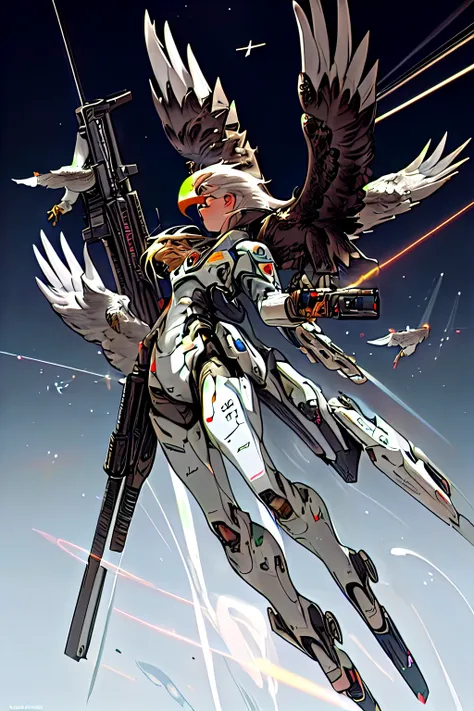 High resolution, masterpiece, accurate, Winner of numerous awards, robot、Monoeye、universe、White aircraft、Universe dedicated machine、Ready your gun?、beam gun、beam、A dynamic composition、Eagle design