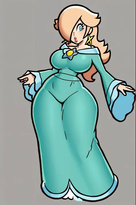 score_9, score_8_up, 2D, flat color, thick outlines, 1girl, solo, rosalina, huge breasts, wide hips, small waist, big ass, thicc, ((big thighs)), 