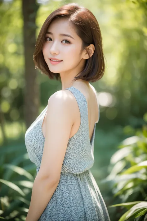 tmasterpiece, Best quality at best, 8K, 1 girl, Cute girl in Japan, in summer, ln the forest, rivulets, Out of focus, Number 18, Large breasts,Half open eyes, Cute Baby Turtle, Alone, Mouth closed, ssmile, summer outfit, girlish, Delicate girl, Clean beaut...