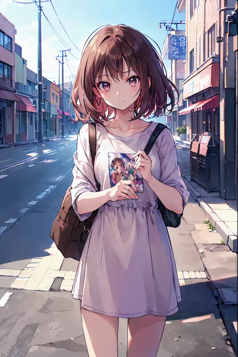 ((masterpiece)), (anime:1.5), ((Best Quality)), (RAW Photos:1.2), (High resolution:1.3), (Professional photography:1.2), (chromatic aberration), A girl traveling,carrying a large pink travel bag， (whole body), (Serious), (Beautiful brown eyes:1.3), View yo...