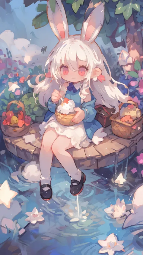 (((solo))),1girl\((3d art:2.0),(chibi:1.8),cute,kawaii,small kid,(white hair:2.0),(long hair:1.6),(rabbit ear:2.0),(rabbit ear i...