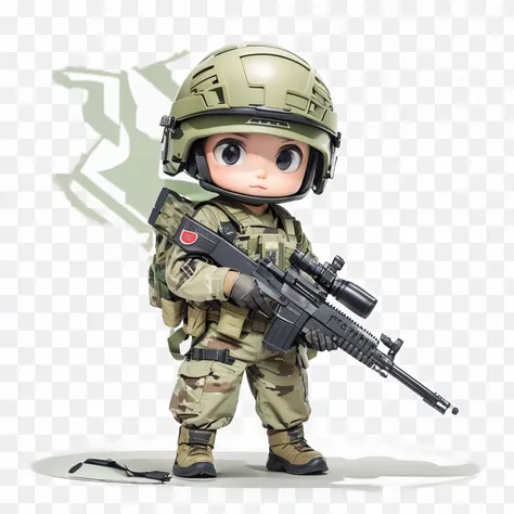 Peace Character Elite，Q version，Special Forces，Wear a helmet，Hand holding a gun，Boys，There is &quot;KK&quot; on the clothes，Boys