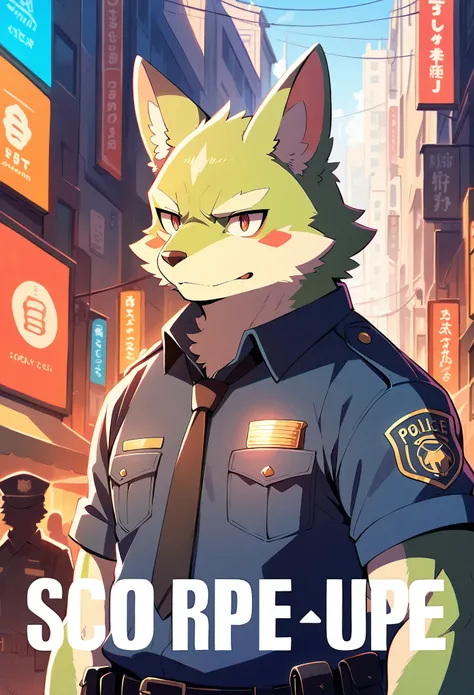 rating_safe, score_9, score_8_up, score_7_up, score_6_up, score_5_up, score_4_up, hires, cover page, absurdres, perfect anatomy(kemono, furry anthro, handsome boy)police officer, street, good lighting, cinematic shadow,