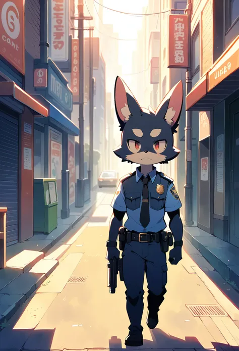 rating_safe, score_9, score_8_up, score_7_up, score_6_up, score_5_up, score_4_up, hires, cover page, absurdres, perfect anatomy(kemono, furry anthro, handsome boy)police officer, street, good lighting, cinematic shadow,