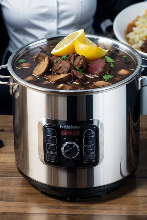 create image of pressure cooker with northeastern feijoada inside