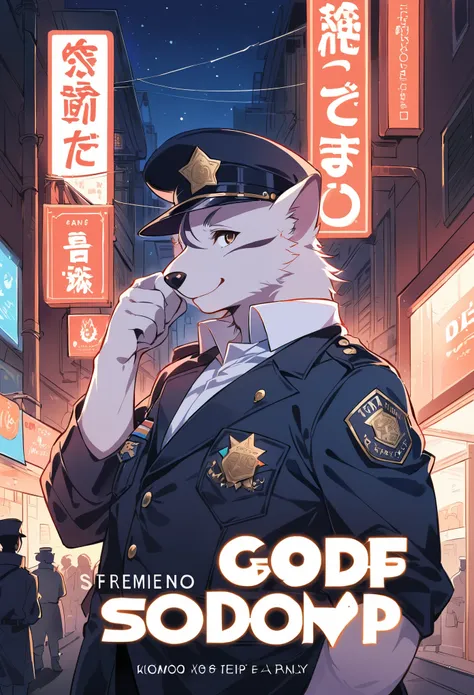 rating_safe, score_9, score_8_up, score_7_up, score_6_up, score_5_up, score_4_up, hires, cover page, absurdres, perfect anatomy(kemono, furry anthro, handsome boy)police officer, street, good lighting, cinematic shadow,