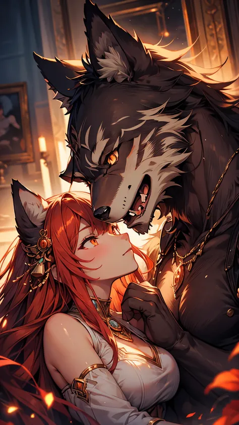 1 male anthro furry wolf couple, detailed facial features, highly detailed, romantic intimate pose, photorealistic, cinematic lighting, warm colors, vibrant, award winning digital art