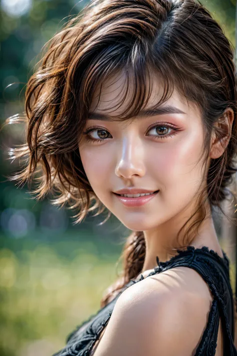 (Photorealistic Realism 16K Quality), Very detailed 8k, masterpiece, (super realistic texture details: velvety skin, hair), (super quality), professional photography, (glamour shot of Japanese woman), UHD, Thin eyebrows, Carefully draw eyelashes, Eyelash e...