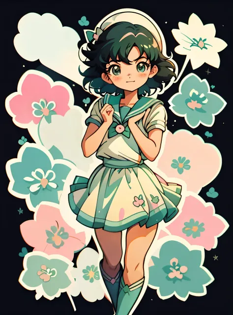 sailor girl in green and white dress with pink bow and green boots, the sailor jupiter. beautiful, rei hiroe, shinkai makoto, fubuki, tatsumaki, mitsumayo, juri misaki, makoto, power pose, battle pose, anime pose, by Sailor Moon, fighting pose, official ar...