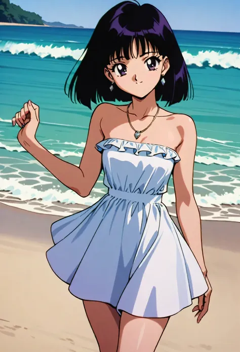 masterpiece, best quality, very aesthetic, absurdres, sailor saturn xl, 1990s \(style\), 1girl, solo, short hair, black hair, pu...