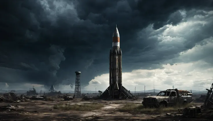 missile rocket post apocalyptic dark cloudy sky