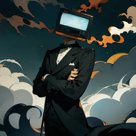 1man, masterpiece,strange head, TV head, couch, smoke, formal clothes,suit, white shirt, high details, gorgeous, 4k, BREAK close up, no humans, contrast, fog, wallpaper, misteryous, digital art,