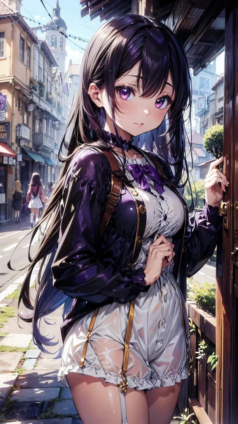 (((ultra detailed))), (((ultra resolution))), (((best quality))), Anime Girls, Purple long hair, beautiful服, Antique architecture, Charmingな女の子, Charming, anime moe art style, 4K, 8k, 16k, 32K, 64K, beautiful