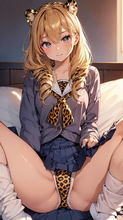 Anime girl sitting on bed with legs crossed A woman with long blonde hair is sitting on bed with legs crossed　(Best Quality:1.2, 4K, 8k, Studio Anime, Very detailed, Latest, Vibrant, Attention to detail, High contrast, masterpiece:1.2, Best Quality, Best a...