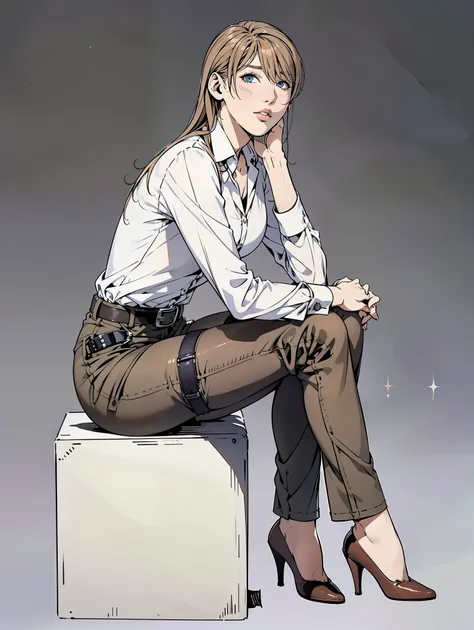 aot style, shingeki no kyojin,, , christa renz,, 1girl, belt, belt buckle, blonde hair, blue eyes, brown footwear, brown pants, ...