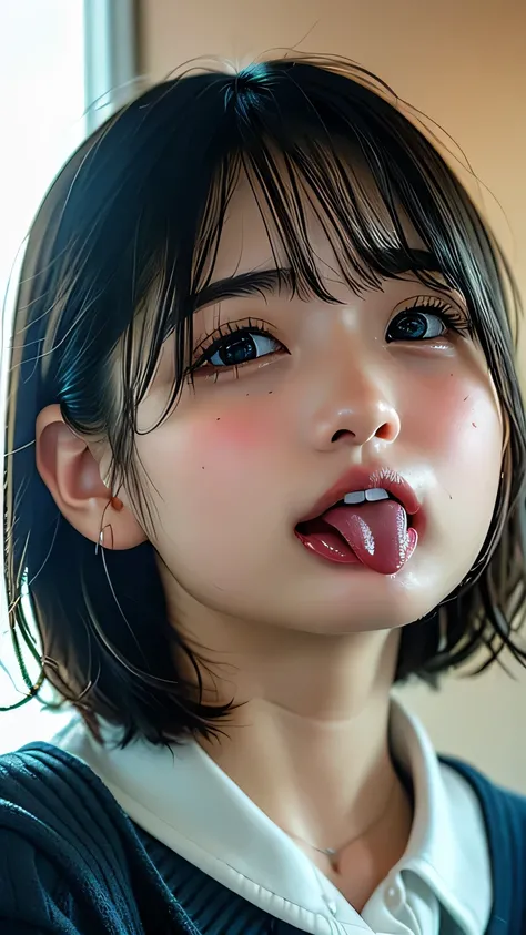 Sticking out her pink wet tongue