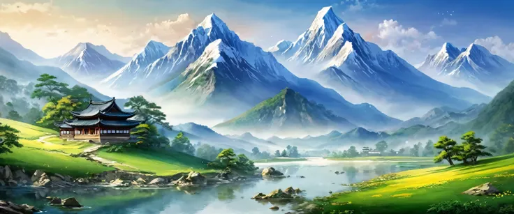 eastern mountain landscape ,masterpiece, high quality