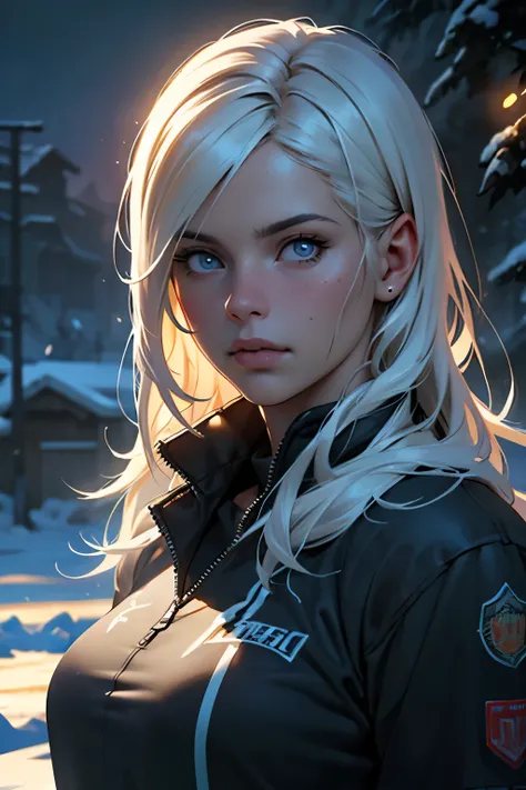 (front focus),(in the dark:1.6), Hyperrealist, fantasy art, photo realistic, dynamic lighting, artstation, poster, volumetric lighting, very detailed faces, 4 k, award winning,, 1girl, in the dark, deep shadow, snowy mountains,(official clothing:1.4) ,long...