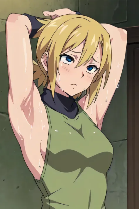 temari,1girl, solo,armpits,wet armpits, showing wet armpits, armpit,armpits,sweat,sweaty,sweaty armpits,awesome armpits,tired,ex...