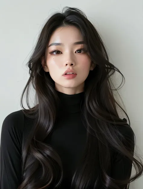 there is a woman in a black dress posing for a picture,  coreana, linda mulher coreana jovem, cruel korean goth girl, Mulher sul-coreana bonita, Asian girl, jennie blackpink, mulher coreana jovem bonita, Ulzzang, Heonhwa Choe, Mulher coreana, she is wearin...