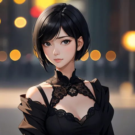 One Girl, 1, short hair, Black Hair,  Detailed face, Watch Viewer, Realistic, 斜め横から、バストショット、Depth of written boundary, Bokeh, 8k, masterpiece, best quality, raw photo,