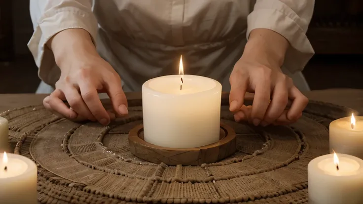 United intentions and demonstrations Plan: Close-up of all the candles in the set lit, creating a harmonious circle.
transparent: Warm and soft light that envelops the entire set, generating a feeling of fullness.
bottom: A simple yet elegant setting, perh...