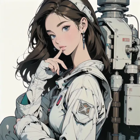 white background only、(((masterpiece, Best Quality)))、(((32K Wallpaper)))、The most detailed machine、(((The most complete and detailed collection of machines and women of the future)))、The most detailed background、(((Small breasts)))、(((Many complex, Sophis...