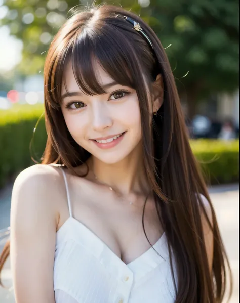 One girl, High resolution, Long Hair, chest, bangs, accessories, High resolution, masterpiece, bangs, Medium Hair, Half-up hairstyle, 大きなchest, smile, Blushing, Eyes are symbols, happiness/joy, Character portrait, 