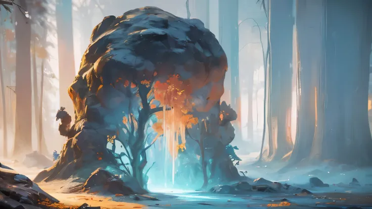 An ancient forest, Extremely refined、High-quality digital presentation, Reach 8K resolution. This work was featured on ArtStation for its sharp focus, Rich lighting changes, As well as a very complex and detailed central composition.. Inspired by artists l...