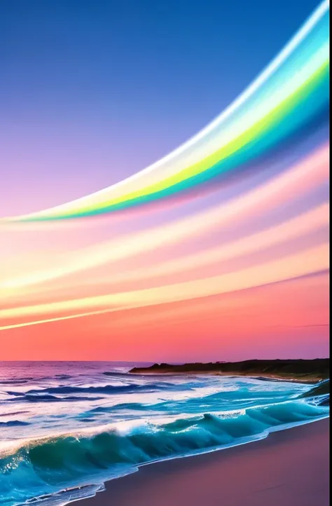 a close up of a beach with a wave coming in to the shore, a digital rendering by Alexey Venetsianov, unsplash, romanticism, beautiful ocean, beautiful colors, breathtaking colors, pastel sunset, beautiful beach, dreamy colors, heavenly colors, beautiful dr...