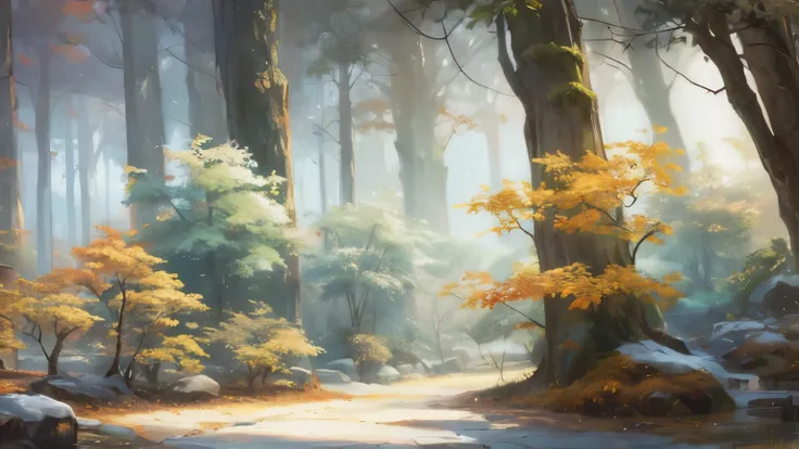 An ancient forest, Extremely refined、High-quality digital presentation, Reach 8K resolution. This work was featured on ArtStation for its sharp focus, Rich lighting changes, As well as a very complex and detailed central composition.. Inspired by artists l...