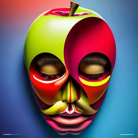 Human face apple arrangement, Surreal composition, A vibrant palette, (Ultra-Realistic Facial Features:1.3)