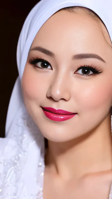 ((Realistic lighting, Best quality, 8K, Masterpiece: 1.3)), Clear focus: 1.2, 1 indonesian hijab girl, lolita , Perfect close up, beauty nude, naked, (white hijab, medium saggy breasts: 1.3), lace material, (indoor, night: 1.1), porn studio background, Su...