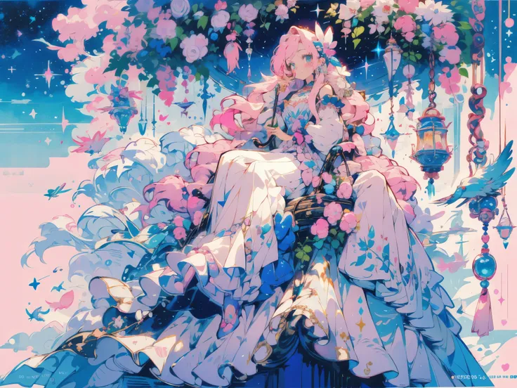 wearing pink skirt、Anime girl wearing a pink umbrella,  in a dress, , , Portrait of magical lolita girl, , portrait of Magical Girl, Cute anime wearing beautiful dresses, style of Magical Girl, Soft anime illustration, Magical Girl, lolita style,